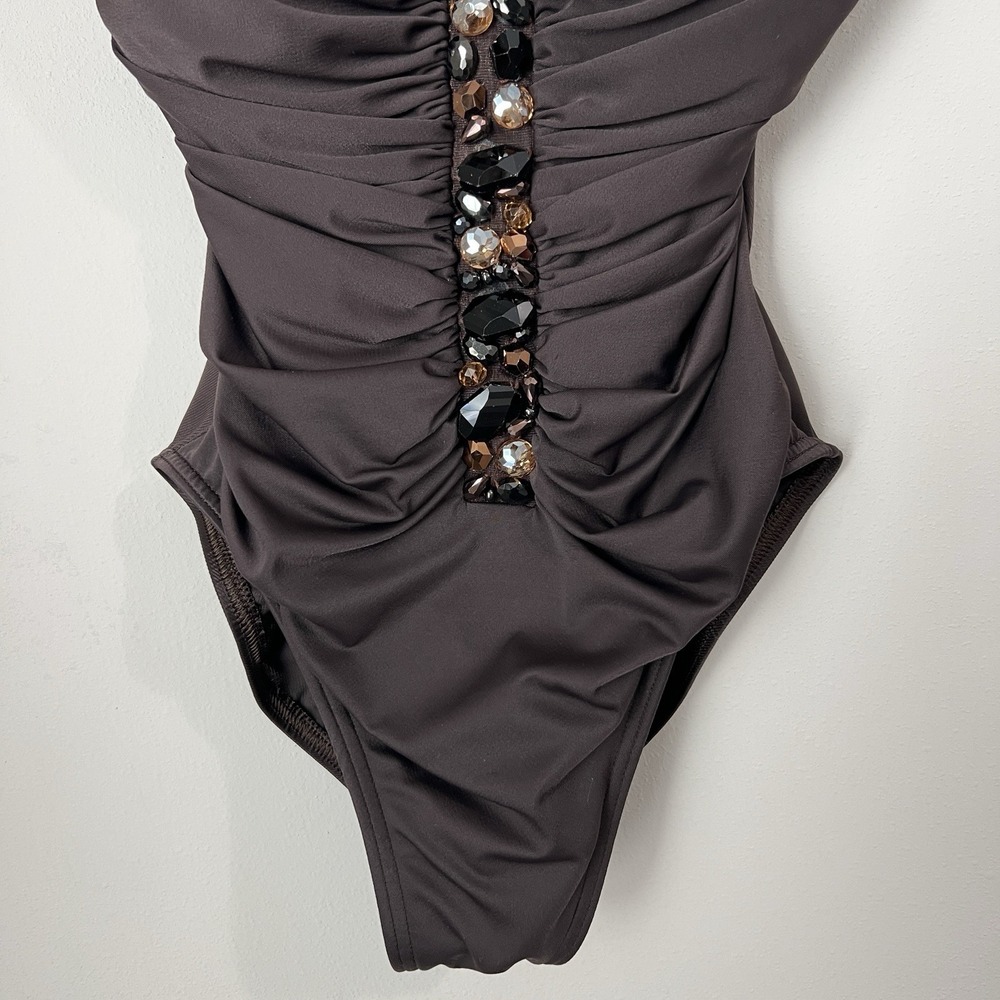 Miraclesuit Treasure Island Embellished One Piece Swimsuit Size 8 Brown Slimming - Picture 5 of 10
